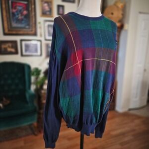 Lyle & Scott Plaid Crewneck Sweater Royal‎ Dornoch Golf Mens XXL Green